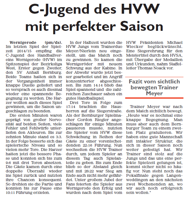 C-Jugend des HVW mit perfekter Saison